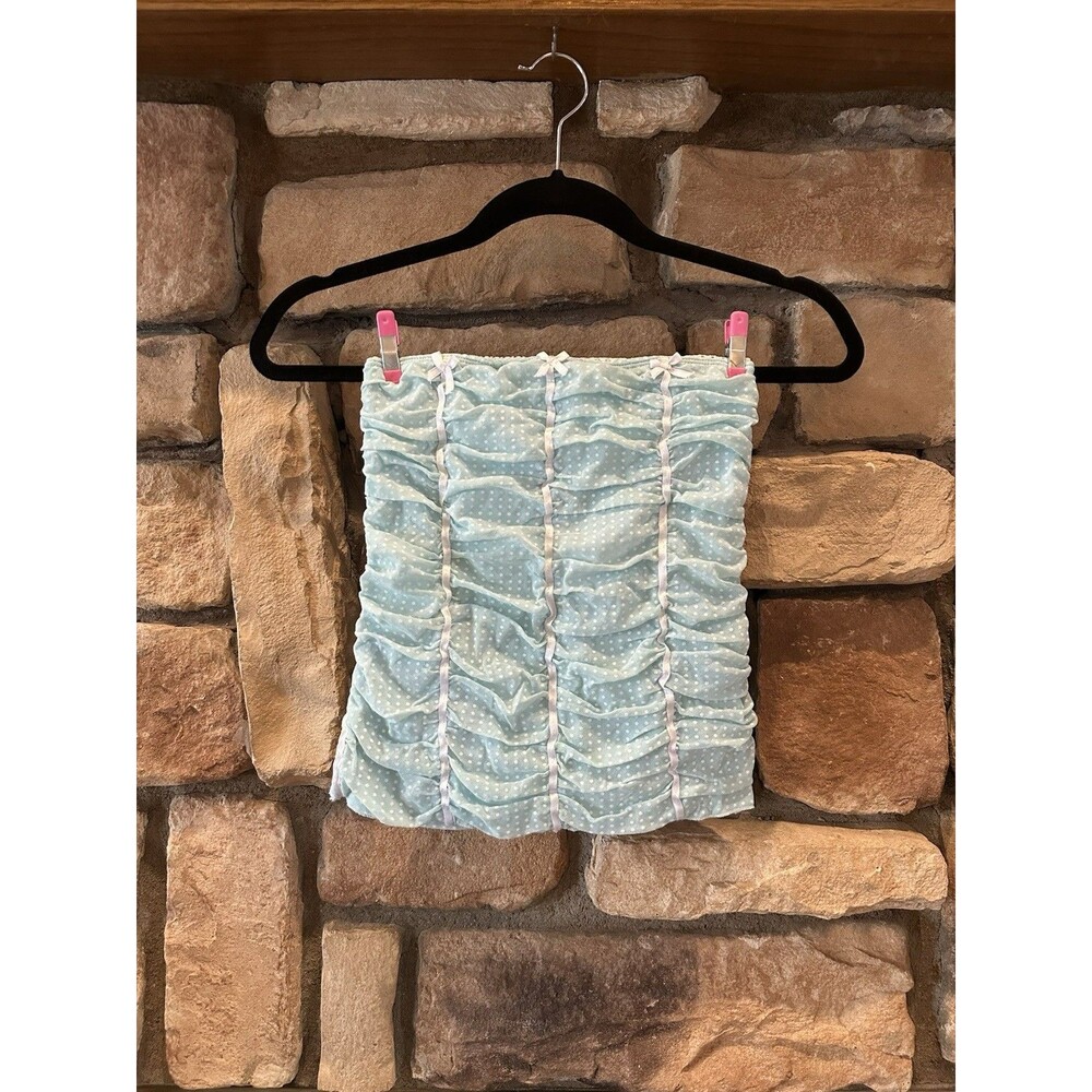 VTG Y2K Euro Made In Italy Blue & White Polka Dot Tube Top Bows Sz S Women’s